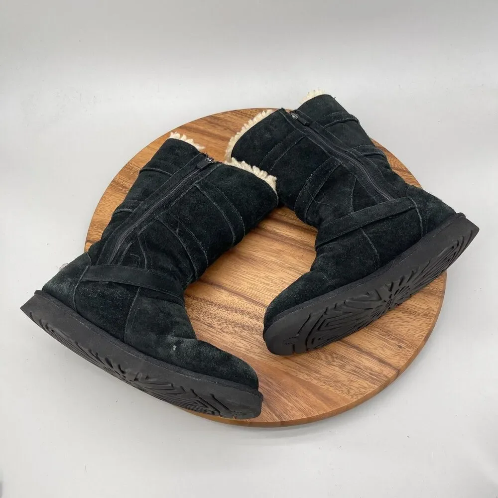 UGG Maddi Boots Girls Size 6 Black Suede Tall Zip Buckle